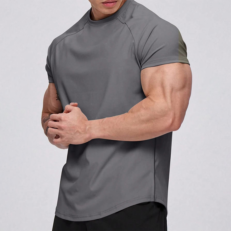 Stretch High Round Neck T Shirt black t-shirt men